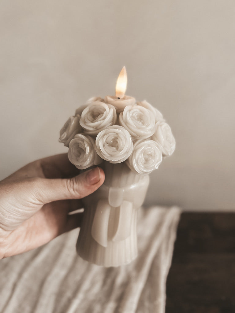 BOEKET BLOEMEN KAARS BEIGE - AB