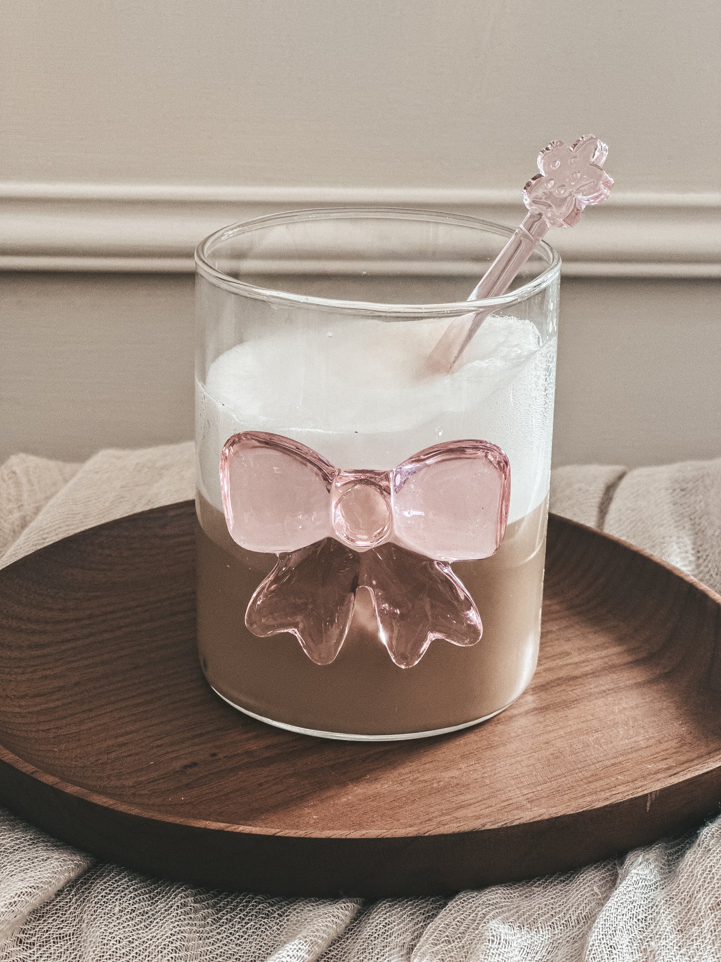 Glas Roze Strik - set van 4