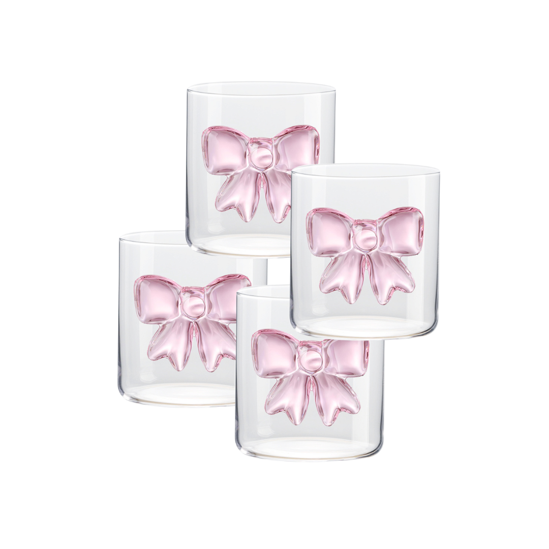 Glas Roze Strik - set van 4