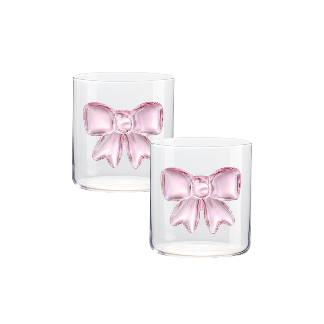 Glas Roze Strik - set van 2