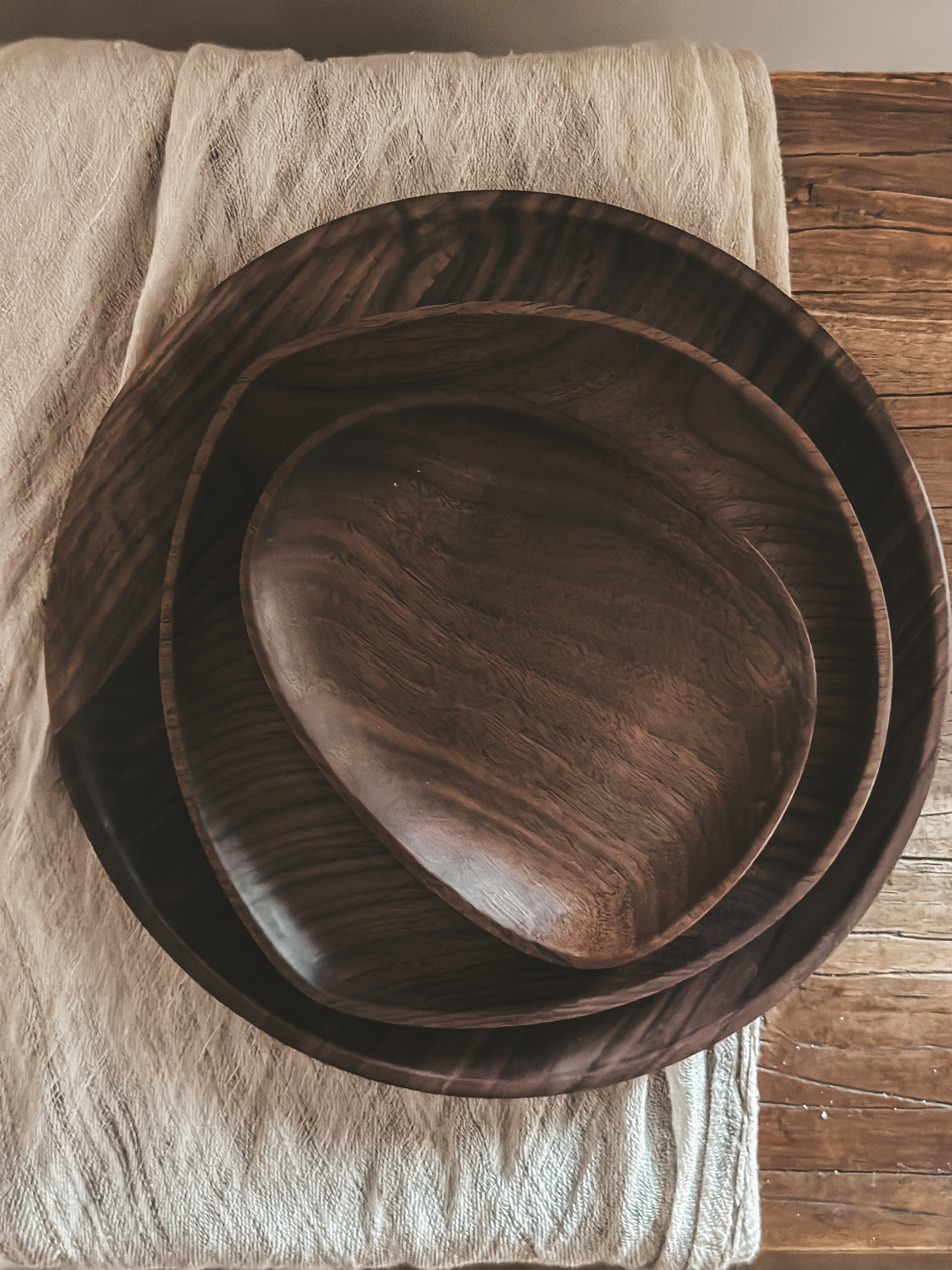 JUNO set houten walnoot dienblad rond organisch