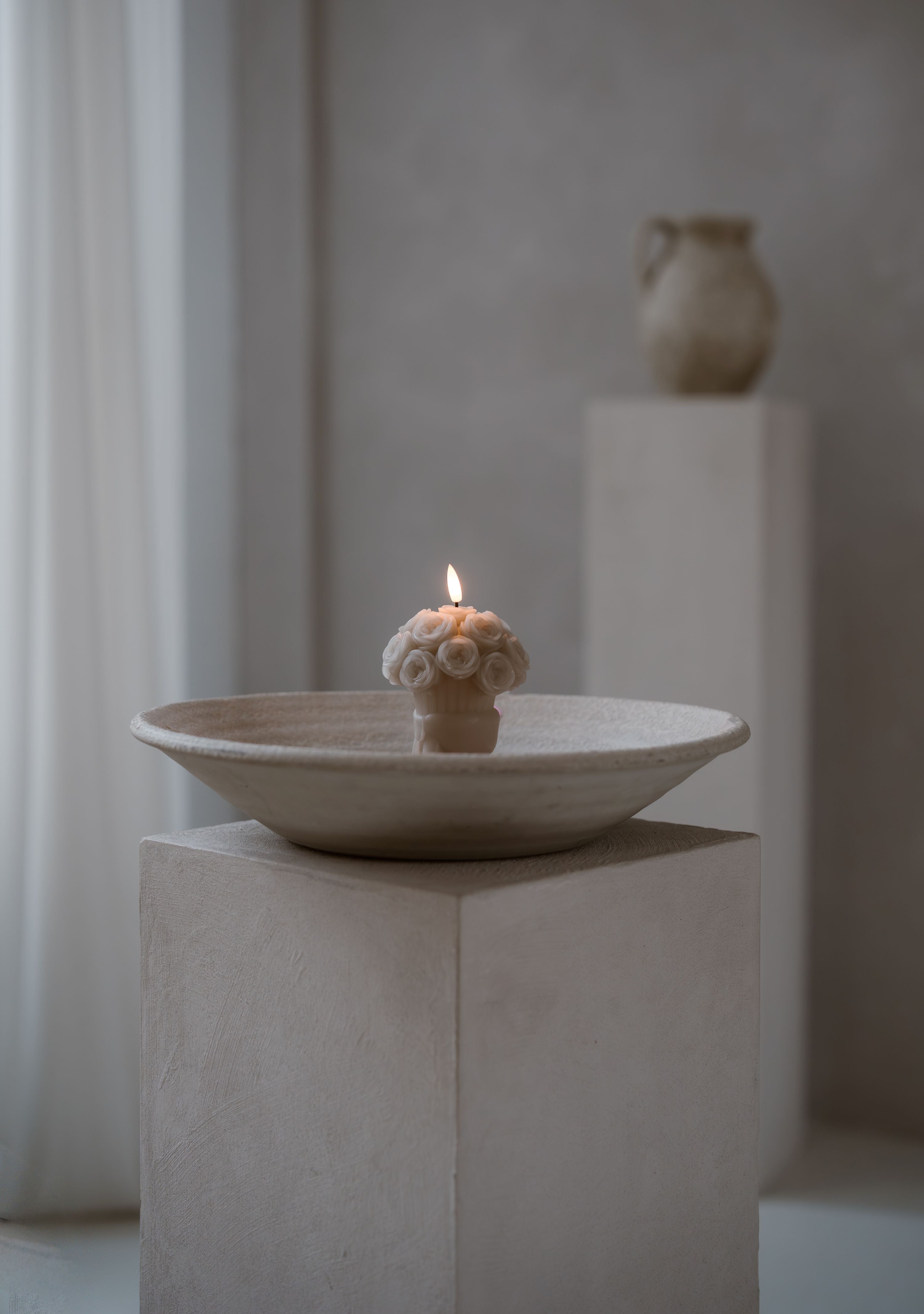 BOEKET BLOEMEN KAARS BEIGE - AB