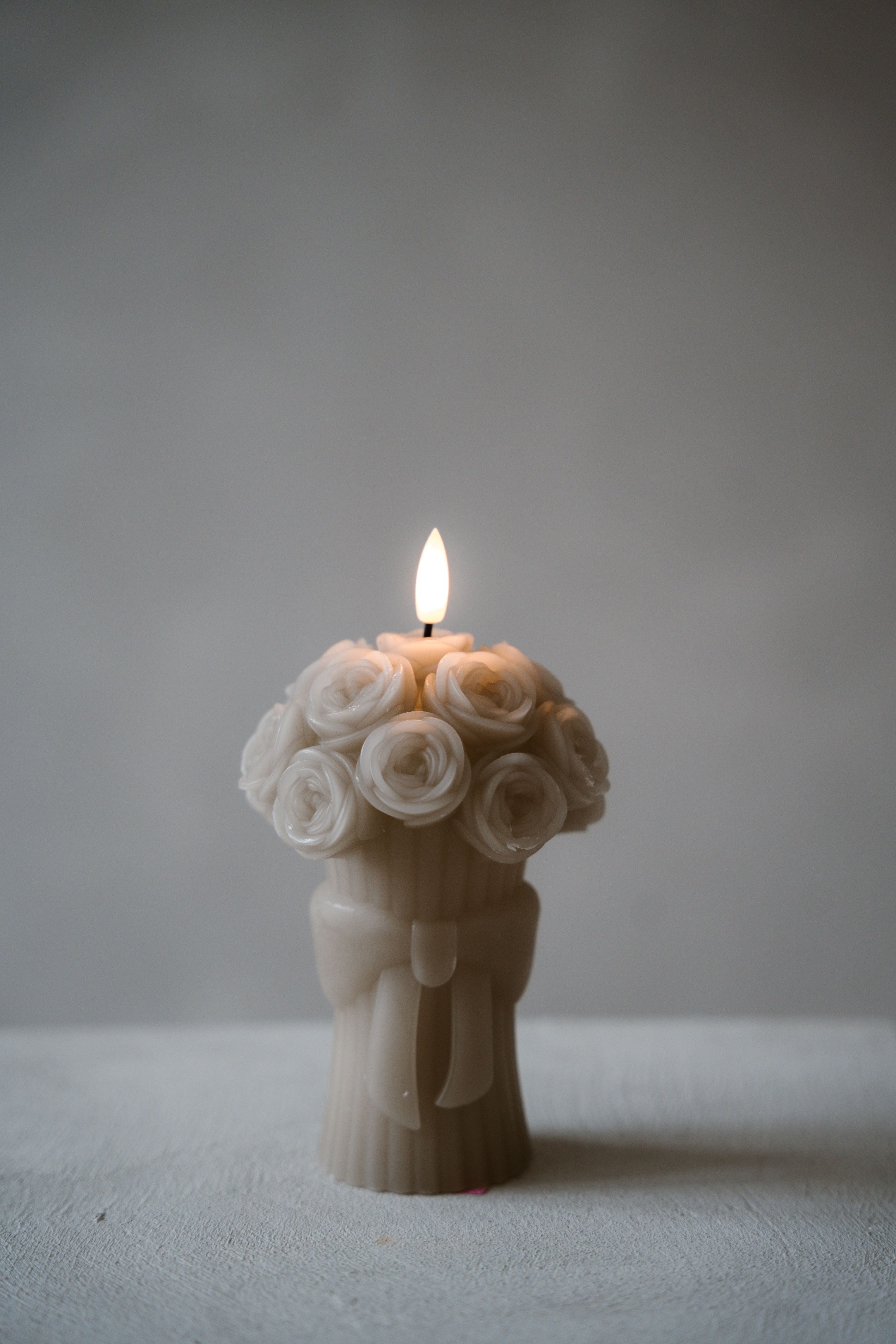 BOEKET BLOEMEN KAARS BEIGE - AB