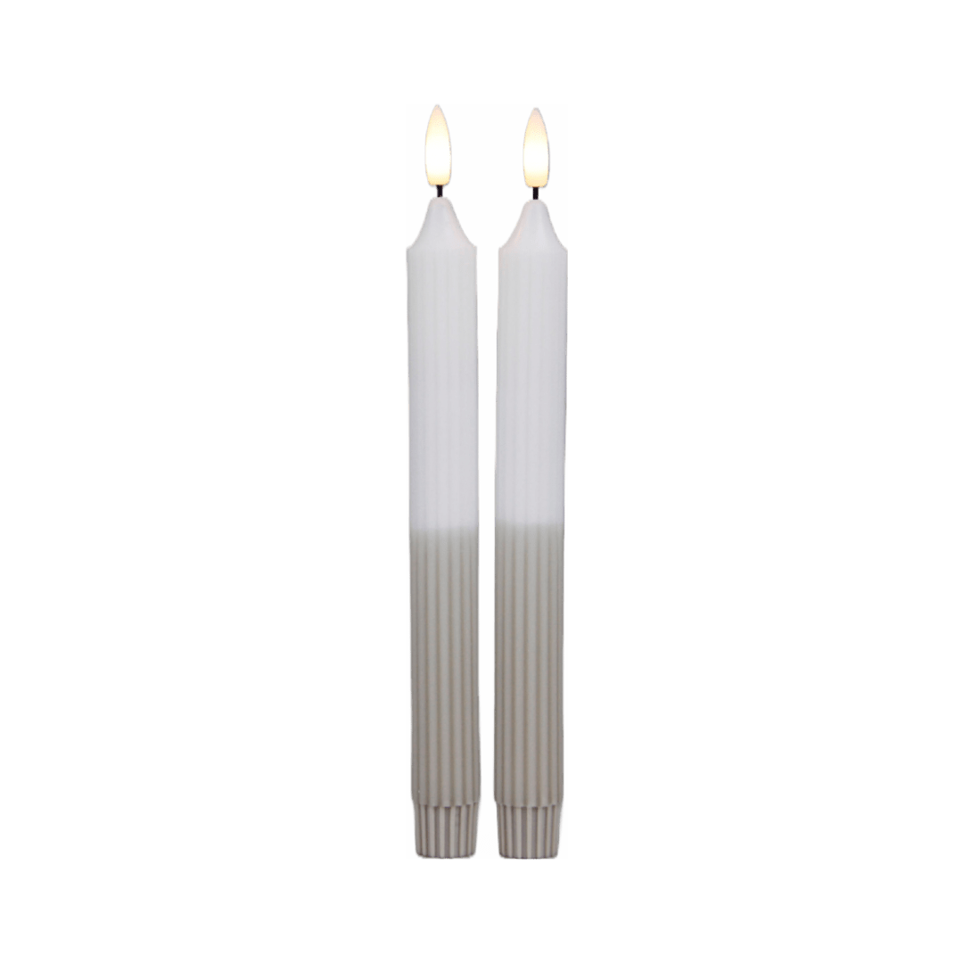 JUNO set ribbel dinerkaarsen led wit en beige met timer