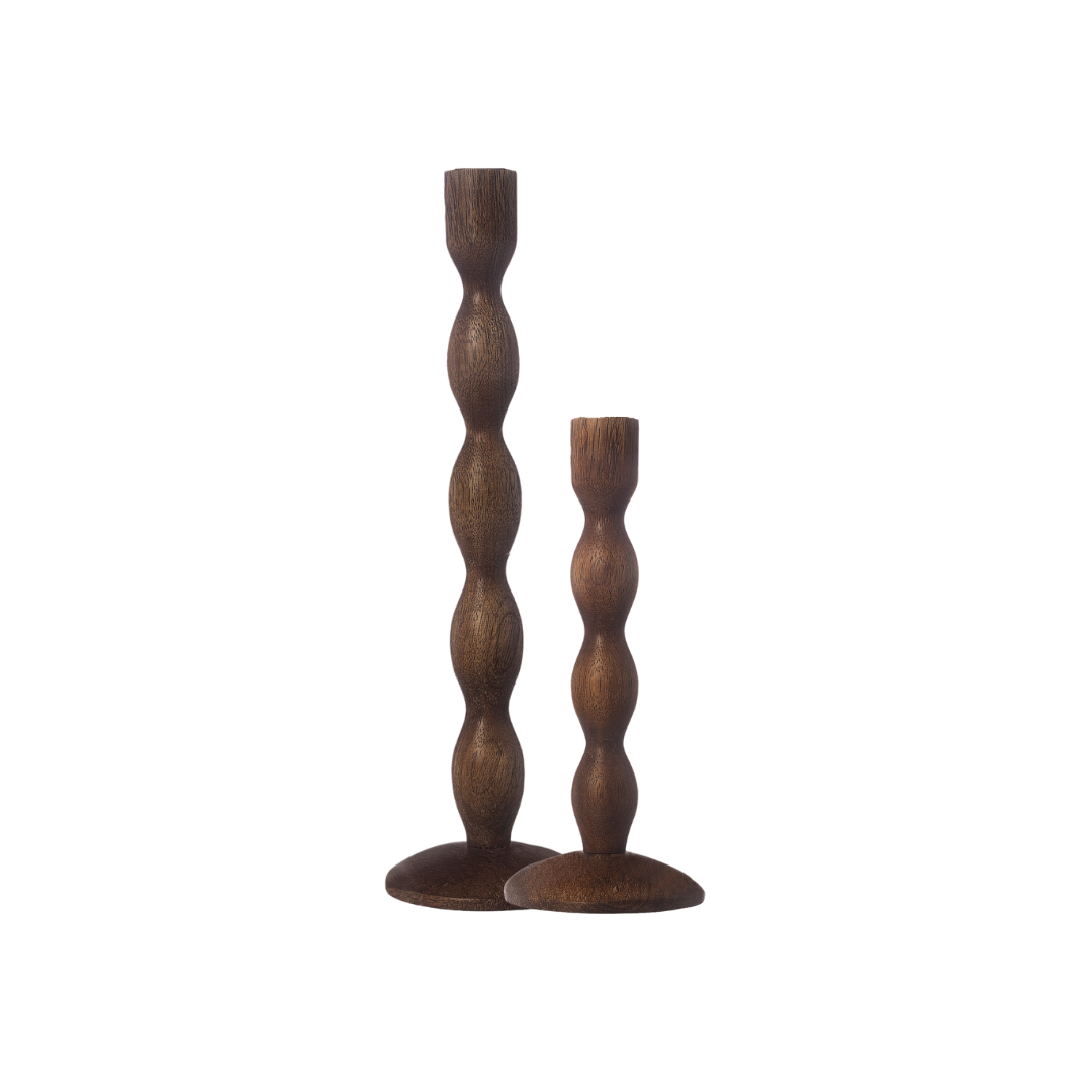 SET 2 KANDELAAR HOUT DONKER