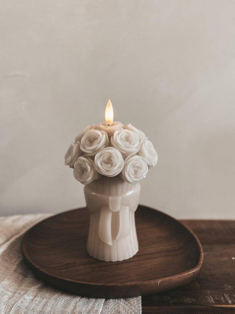 BOEKET BLOEMEN KAARS BEIGE - AB