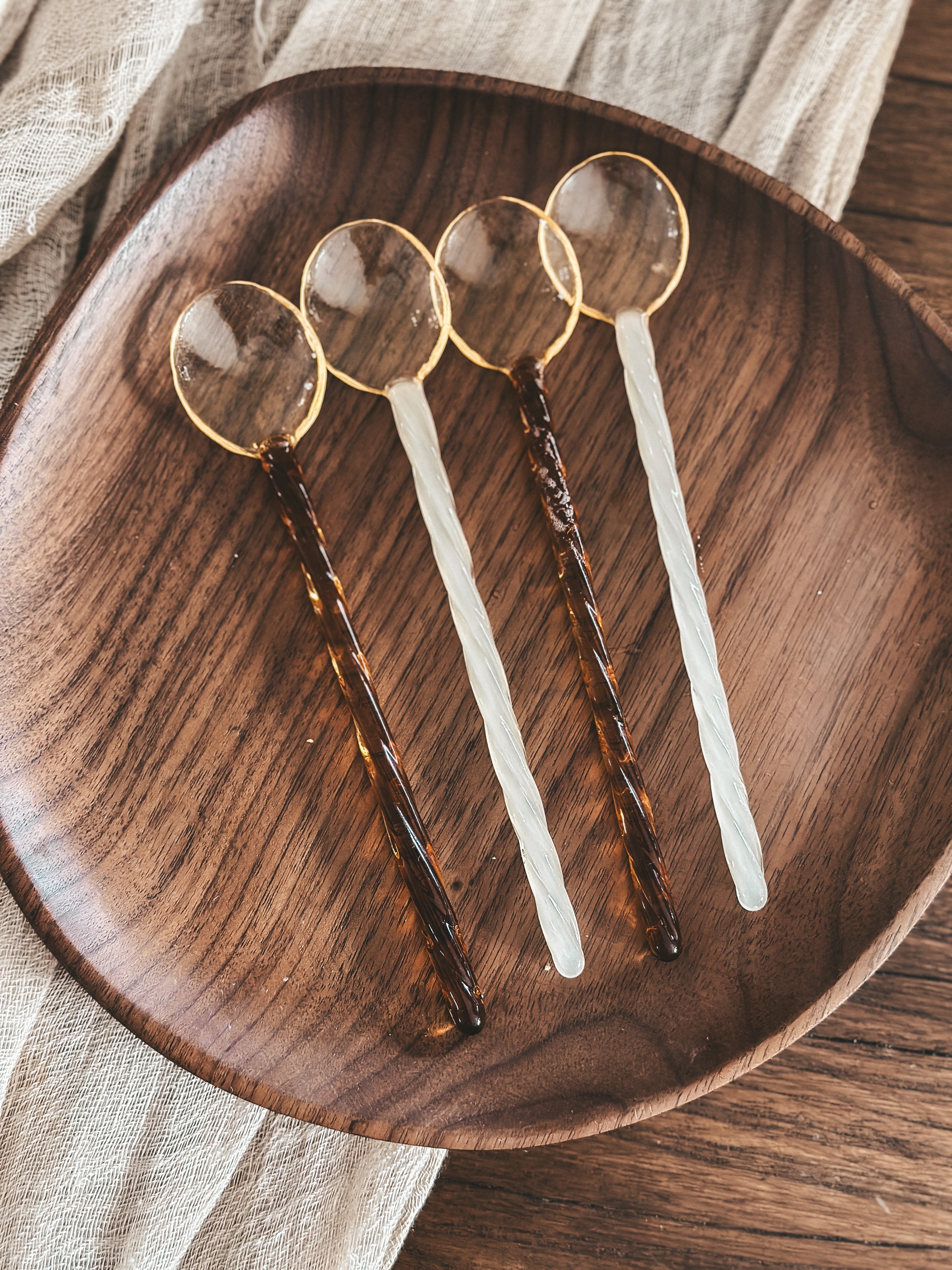 Glazen Beige & Bruine Lepeltjes - set van 4