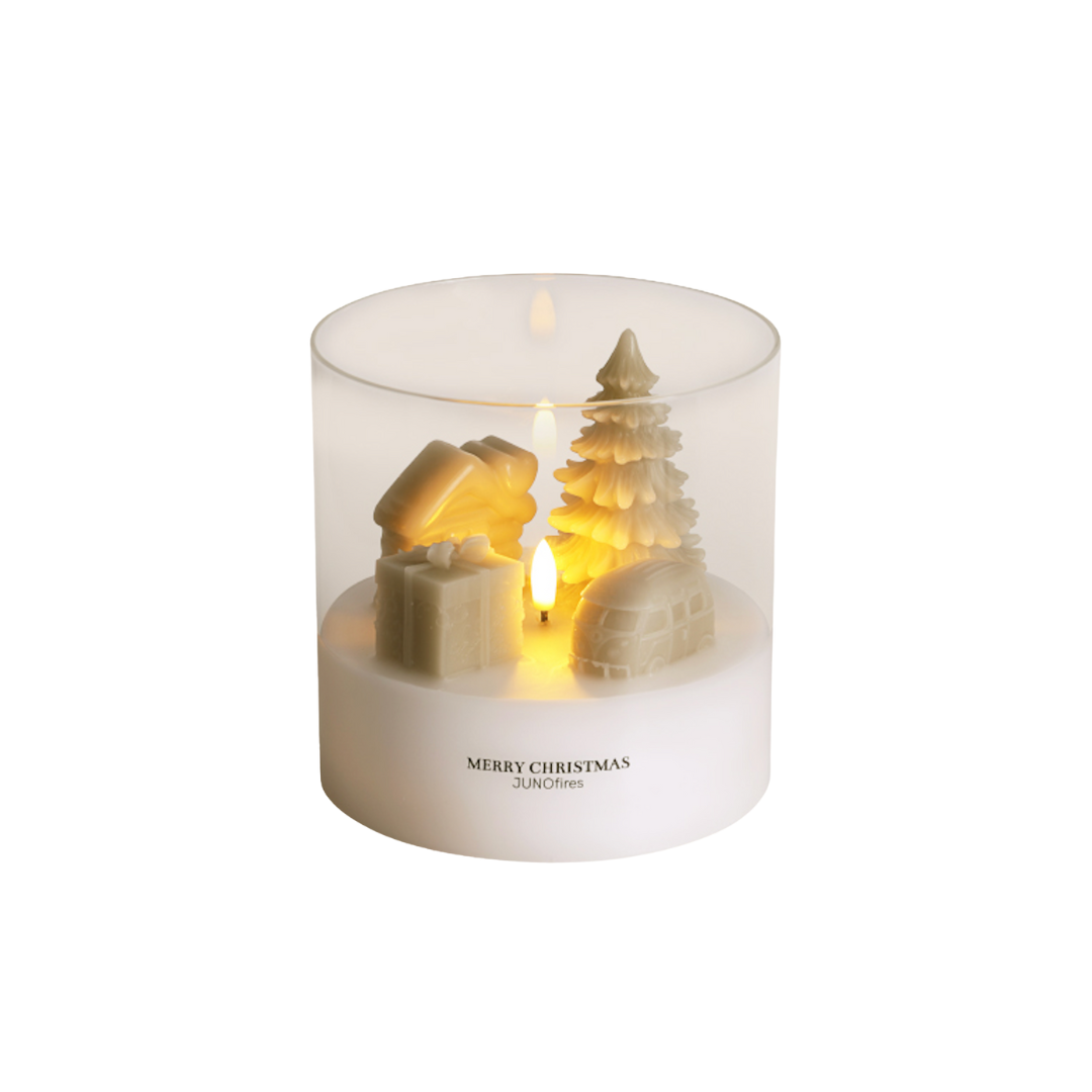 JUNOfires ledkaars kerstkaars kerst glas glazen kerstdorp