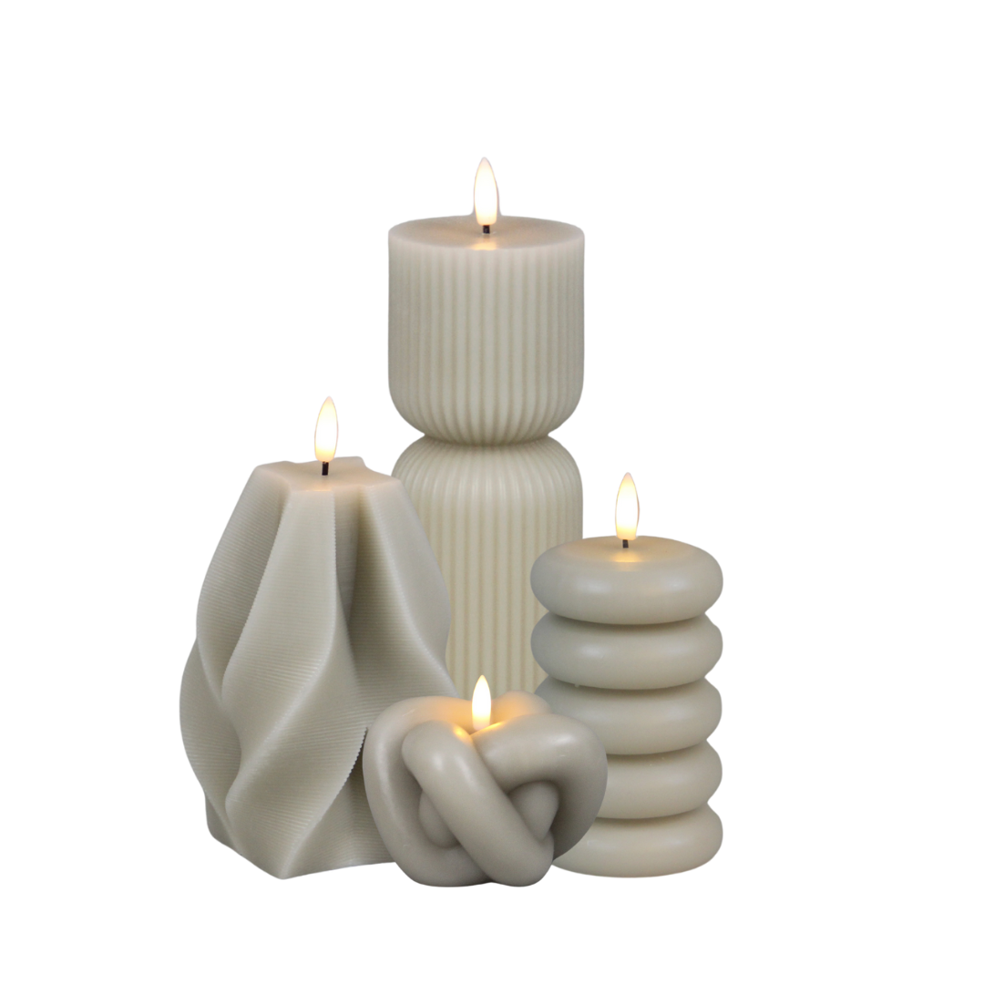 JUNOfires set beige ledkaarsen organische kaarsen knoop wave twist timer afstandsbediening